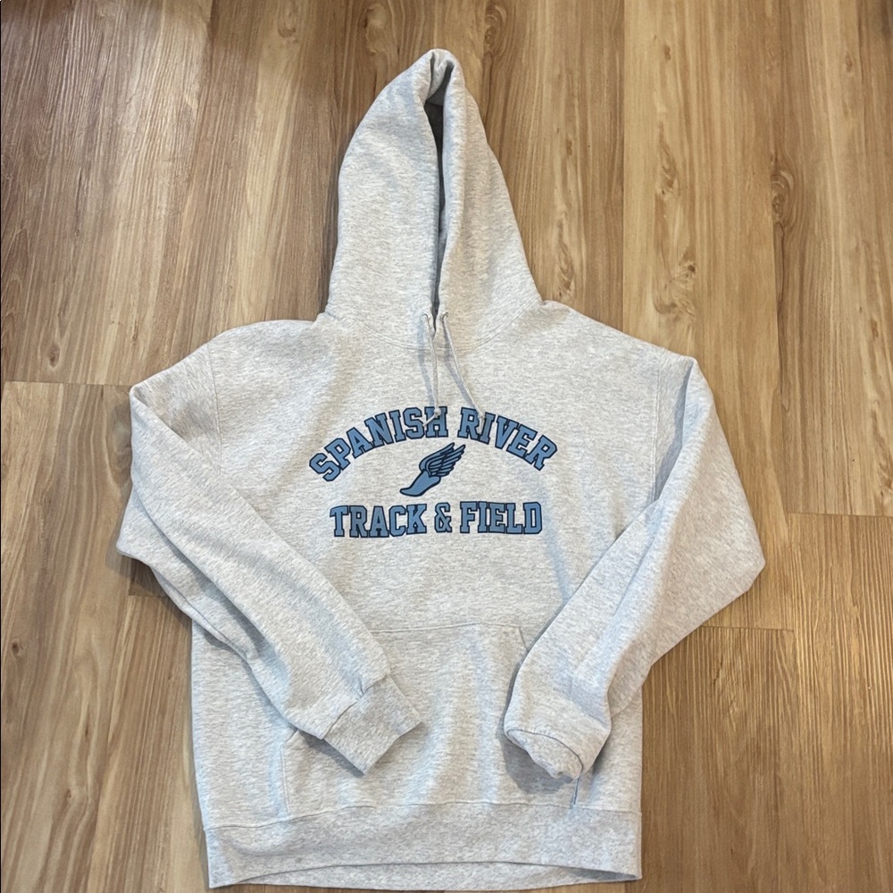 Gray Hoodie with Blue Track & Field Print